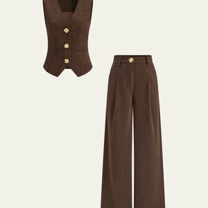 Elegant Brown Corduroy Wide-Leg Pants